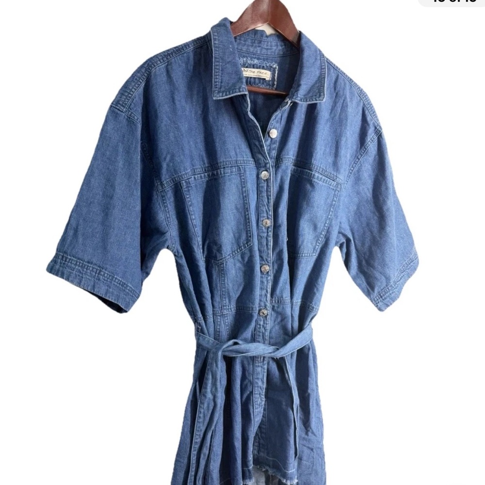 Free People Western Bohemian Oversized Jenny Denim Tunic Top Dress Medium Wash M - Picture 10 of 16